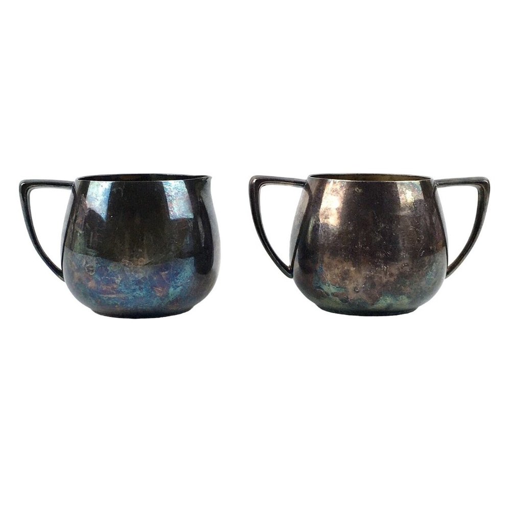 Empire Crafts Quadruple Silver Plate Creamer and Sugar Bowl Set Vintage Patina